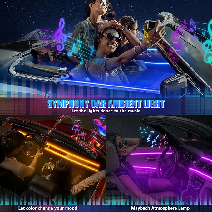 Acrylic Interior Car LED Strip Light with APP, RGB 6 in 1 with 175 inches 600 LEDs Fiber Optic Ambient Lighting Kits, 16 Million Colors Sound Active Function Car Neon LED Strip for Car - Image 7