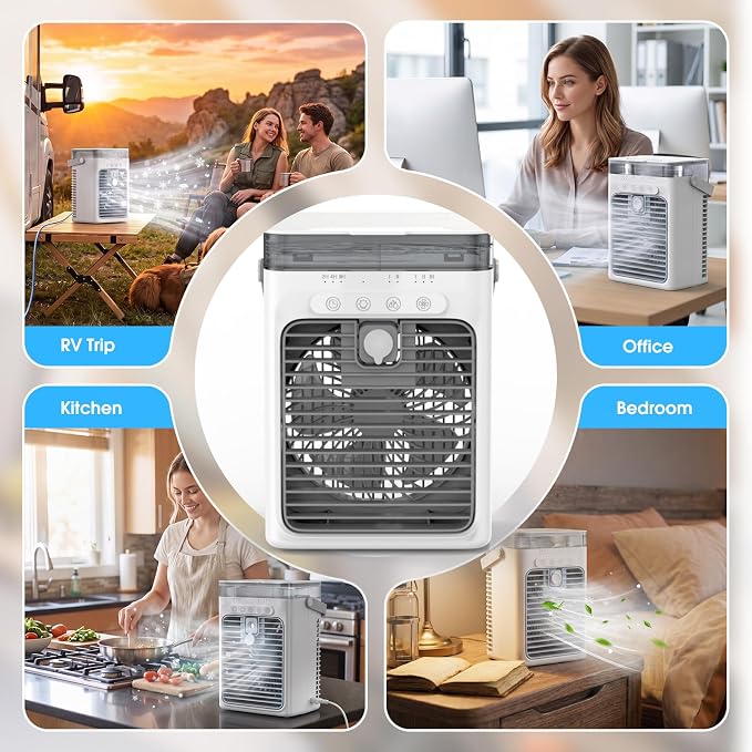Portable Air Conditioners, Personal Evaporative Air Cooler with 1000ML Water Tank, 3 Speeds & 2 Mist Modes, Portable AC Fan for Car, Caravan, Kitchen, Office Desk - Image 5