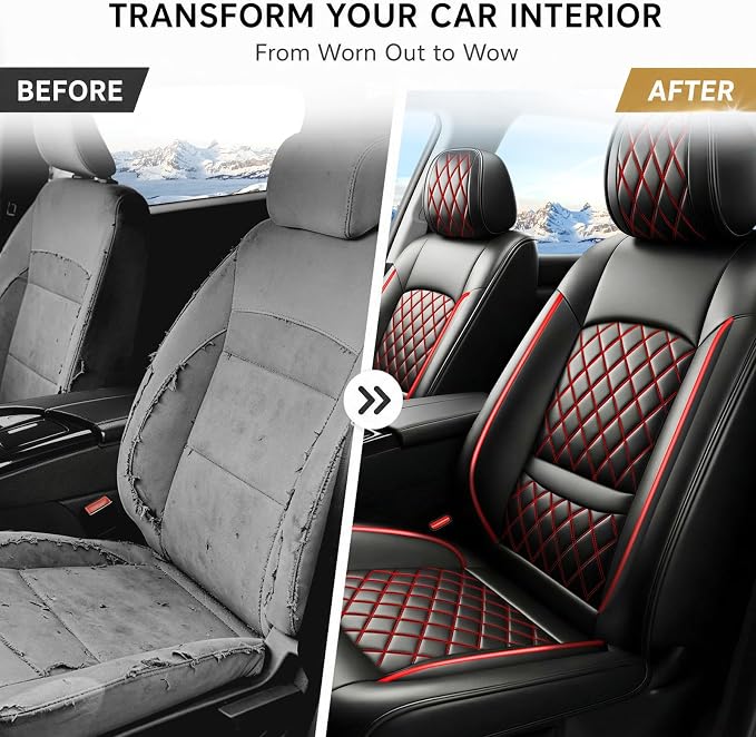 Fit Canyon Car Seat Covers for GMC Canyon 2015-2025 2026 - Luxury Leather, Anti-Slip, All-Weather Seat Cushions, Waterproof & Breathable, Airbag Compatible, Full 5-Seat Set (Redline) - Image 4