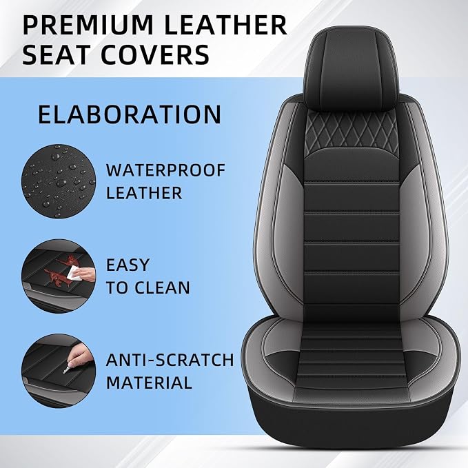 Car Seat Covers Fit for Acura MDX 2004-2025 2026 Front Set | Faux Leather Waterproof Automotive Seat Protectors,Compatible with Airbags,Easy to Install,2 Seats Grey - Image 4