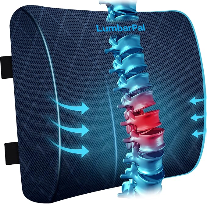 Lumbar Support Pillow for Office Chair, Back Support, Memory Foam, Blue | Improve Sitting Posture & Back Pain Relief. Lumbar Pillow Fits Office, Gaming & Car Chairs with Adjustable Dual Straps by TushGuardSeatCushonsPillows