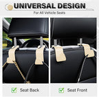 SINGARO Universal 2 Pack Car Seat Headrest Purse Hook, Carbon Fiber Back Seat Hook Storage Organizer Hanger for Purse Handbag Coat, Car Interior Accessories(Beige) - Image 4