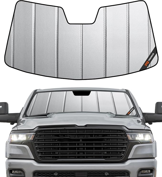 Pigenius Windshield Sunshade for Ram 1500 2019-2024 Without Sensor with Standard Rearview Mirror, Custom Fit Front Window Sun Shade - Safeguard by Pigenius