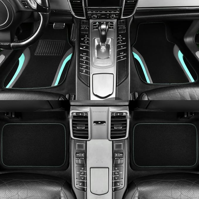 CAR PASS Leather Sporty Car Floor Mats Carpet, Universal Waterproof Automotive Floor Mat Fit for Sedans, Cars, Mid Trucks, Vans, SUV, Set of 4 (Black and Mint) - Image 2