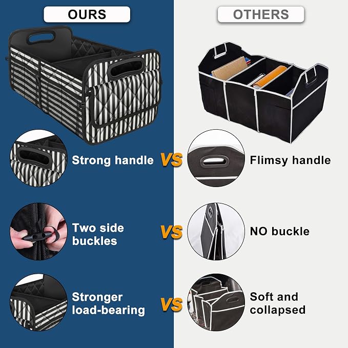 Deosk Trunk Organziers and Storage with Reinforced Handles,Car Accessories for Women/Men 50L Waterproof Polyester Trunk Organzier for Car/SUV/Minivan/Truck(Medium,Stripe) - Image 2