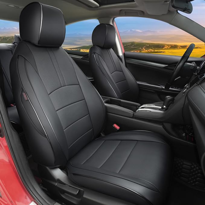 Lolcar Custom Fit Civic Seat Covers for Honda Civic 2016 2017 2018 2019 2020 2021 Hatchback EX,Sport Touring,EX-L - 5-Seats Leather Full Set，Black(60/40 Split Seatback) by LOLCAR