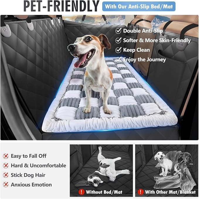 Dog Bed for Car Back Seat, Non-Slip Backseat Pet Mat Standard, 51''X23.5'' | Soft Blanket for Travel, Plaid Flannel, Quilted PP Cotton Filling, Non-Slip Backing, Machine Washable, Fit Backseat Extenders - Image 2