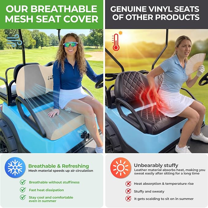 10L0L Golf Cart Seat Covers for Yamaha EZGO Club Car Seat Towel Cushion | Breathable Mesh All-Season Front/Rear Seat Blanket, UV Resistant, Cool Comfort, Machine Washable, Easy On, Great Golf Gift - Image 4
