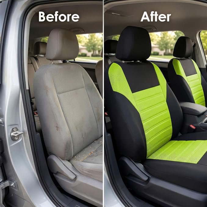 FH Group Automotive Car Seat Covers Full Set Premium 3D Air Mesh Front Seat Covers, Airbag Compatible & Split Bench Cover Universal Fit Interior Accessories for Cars Trucks and SUVs - Green - Image 8