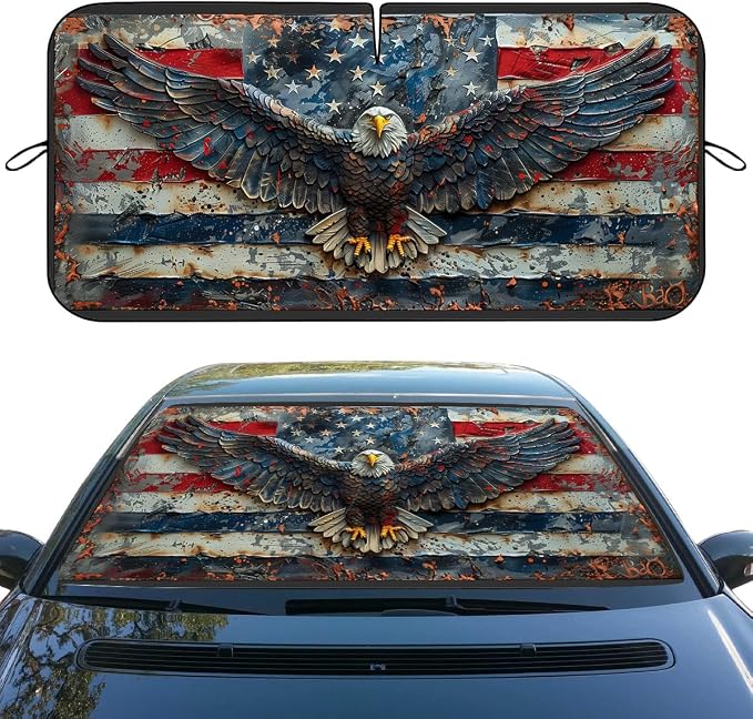 American Flag Windshield Sunshade, Universal Fit, 59L x 31.5W Inch, Blocks UV Rays, Car, SUV, Truck Accessories by Unknown