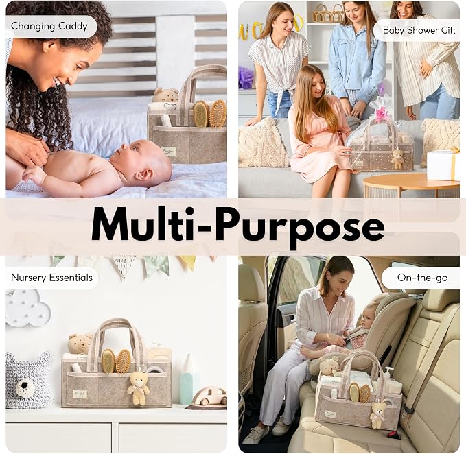 PeraBella Baby Diaper Caddy Organizer, Baby Basket Shower Gift Caddy, Portable Felt Changing Table Basket, Nursery Storage Bin, Newborn Boy and Girl Essentials for Registry, Car Diaper Organizer - Image 3