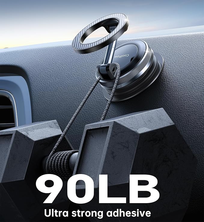 Coolpow【Newest Vacuum Magnetic Phone Holder for Car Phone Holder Mount【Movable Vacuum Suction】Magsafe Car Mount Cell Phone Holders for Your Car Accessories for Women Men for iPhone 17 16-Carbon Fiber - Image 6