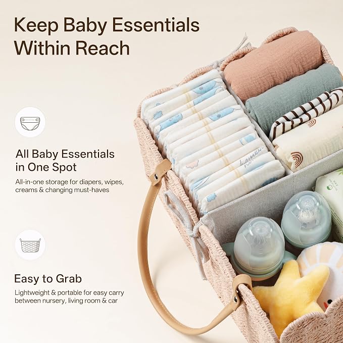 Angelhood Paper Rope Diaper Caddy, Scalloped Baskets with Removable Divider | Woven Floral Baby Diaper Organizer for Changing Table,Baby Shower Gifts,Portable Car Organizer for Diapers - Image 5