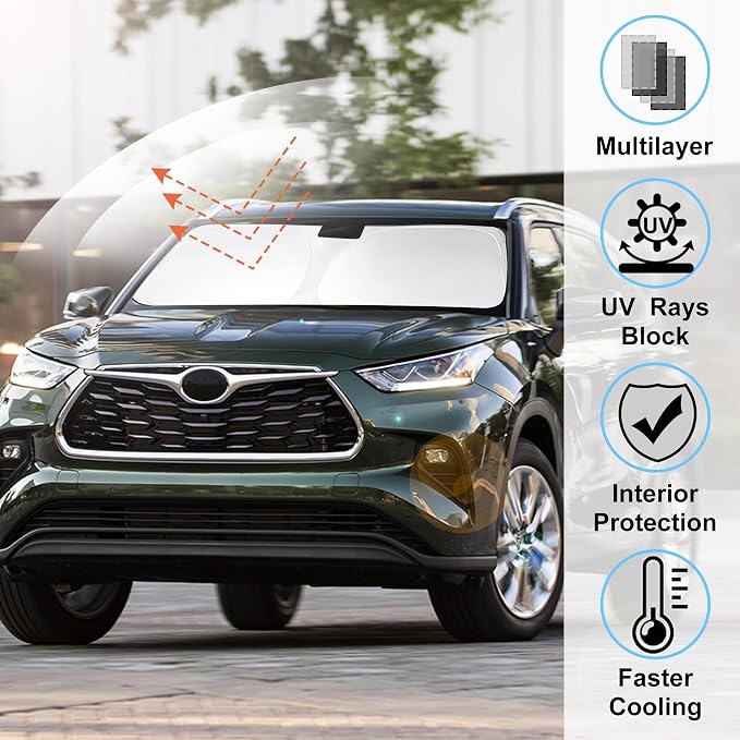 Windshield Sun Shade Sunshade for 2020-2026 Toyota Highlander | Full covered for windshield, Foldable & Durable, Block UV Rays, Reduce Heat, Easy to install, Keeps Car Cooler - Image 2