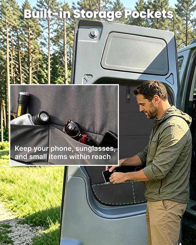 MELIPRON Rear Door Window Covers (Pair) Fit for Mercedes-Benz Sprinter NCV3 | 2007-2018, Magnetic Insulated Blackout Van Shades with Built-in Storage Pouches for Campers & Van Lifers, Gray - Image 6