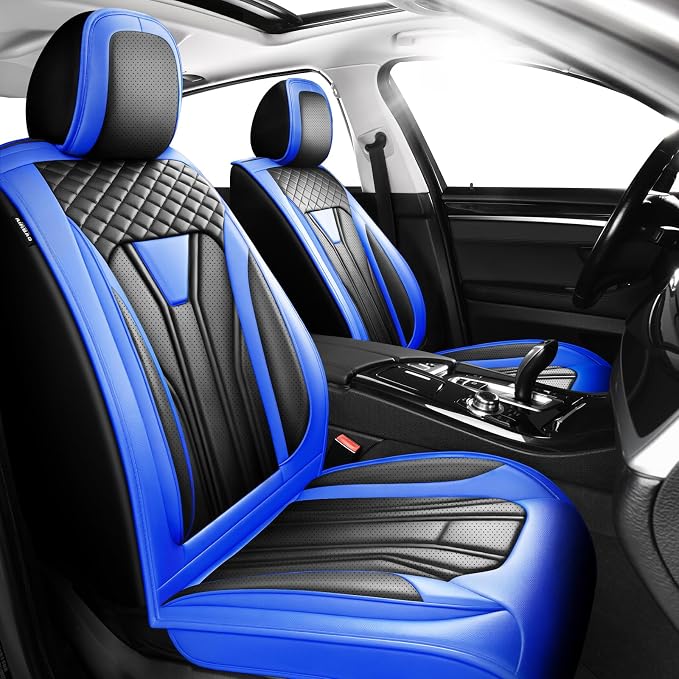 Fit Prius Premium Leather Car Seat Covers for Toyota Prius 2001-2025 2026 - Waterproof，Breathable，All-Weather Seat Cushion Protecto & Airbag Compatible, 2 Front Seat Blue&Black by Unknown