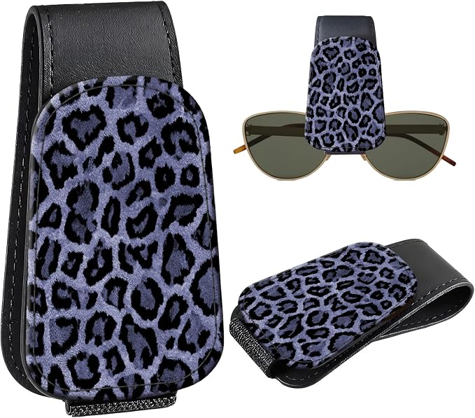 Leather Magnetic Sunglass Holder for Car Sun Visor, Cute Eyeglass Ticket Card Hanger Clip, Universal Auto Interior Accessories for SUV Pickup Truck, Cool Leopard by Unknown