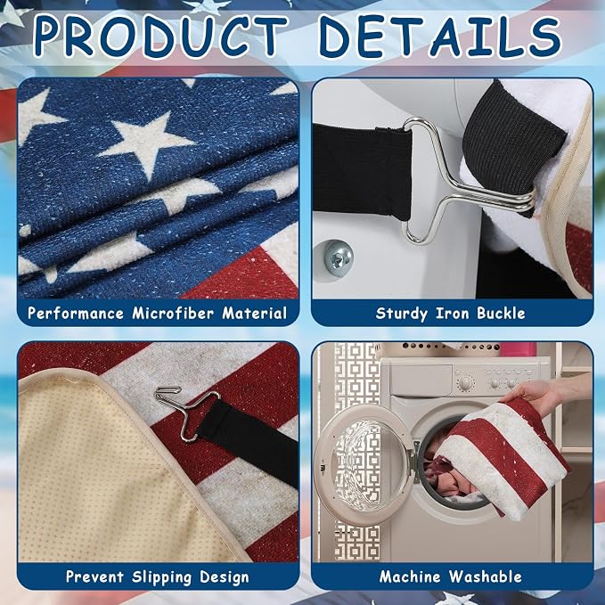2PCS Car Seat Cover Towel Non Slip Front Seat Car Seat Towel Performance Microfiber Athletic Running Towel Washable Seat Cover for Gym Workout Sweat Outdoor Sport Beach Hiking Yoga (American Flag) - Image 3