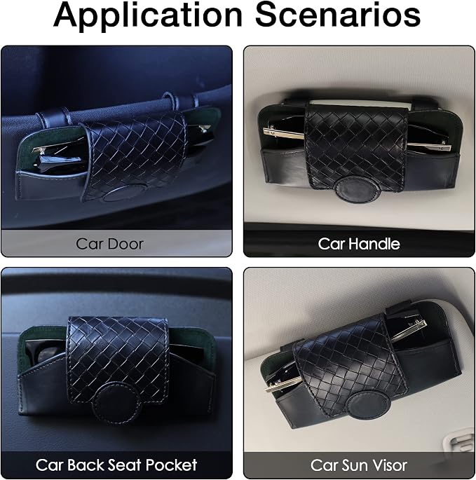 KINIVA Sunglasses Holder for Car Visor Leather Glasses Case with Clips for Car Visor Automotive Interior Visor Accessories Apply to All Car Models (10 Black) - Image 5