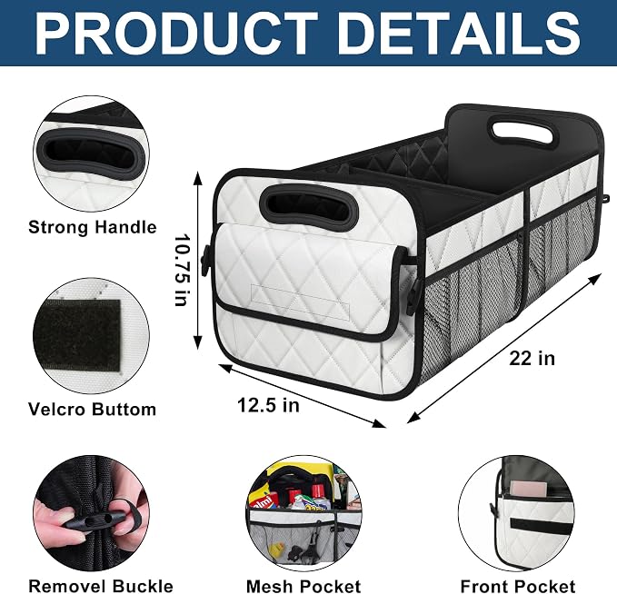 Deosk Trunk Organziers and Storage with Reinforced Handles,Car Accessories for Women/Men 50L Waterproof Polyester Trunk Organzier for Car/SUV/Minivan/Truck(Medium, Beige) - Image 3