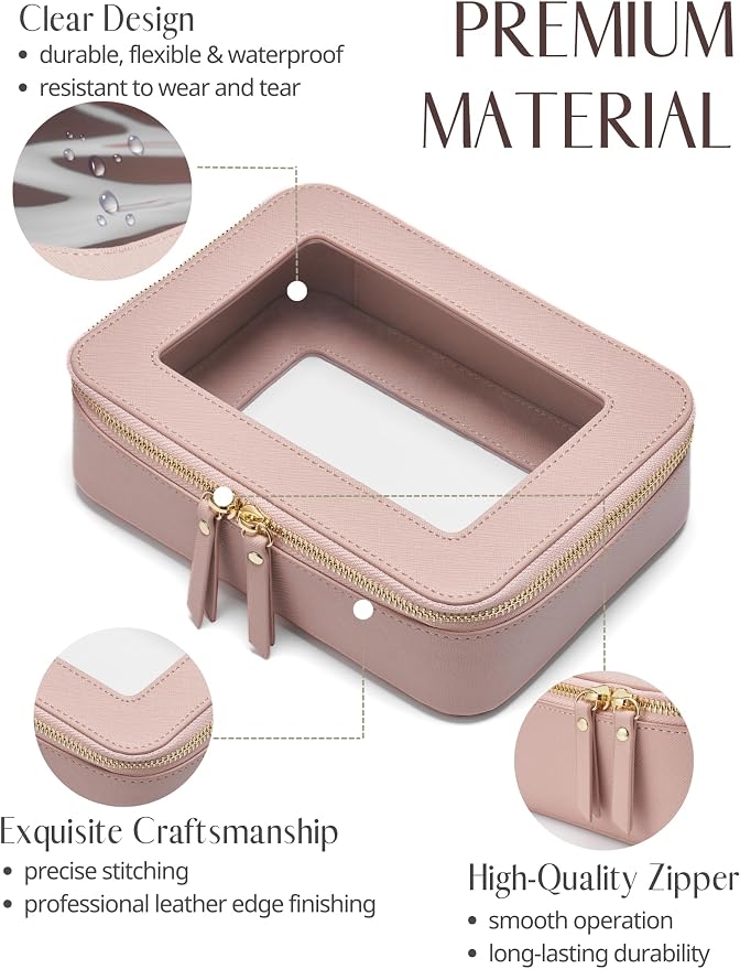 Clear Makeup Case Toiletry Bag Travel Clear Cosmetic Bag with Zipper, Small Make Up Bag Traveling, Pink, Medium - Image 2