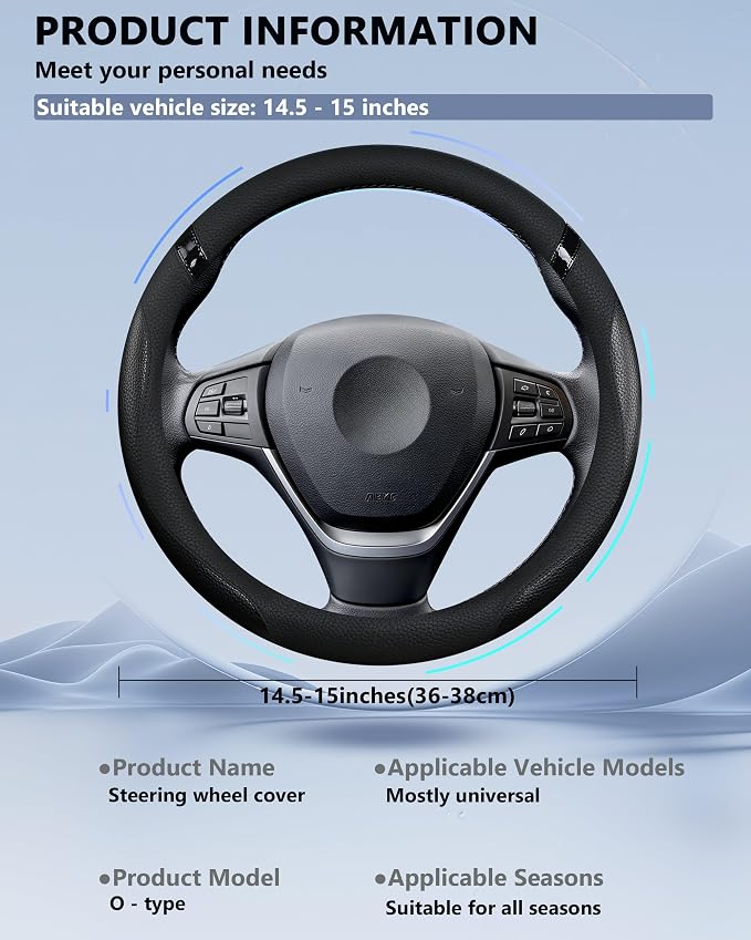 Cxtiy Car Steering Wheel Cover for Men Women Universal Leather Steering Covers for Car SUV (Full-Black) - Image 6