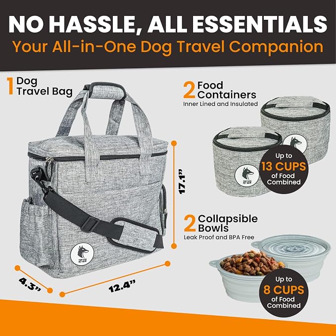 Dog Travel Bag for Supplies - Airline Approved Pet Backpack Organizer | Pet Supply Organizer with Collapsible Bowls, Food Containers, Luggage Sleeve - Camping Gear, Road Trip Essentials - Image 2