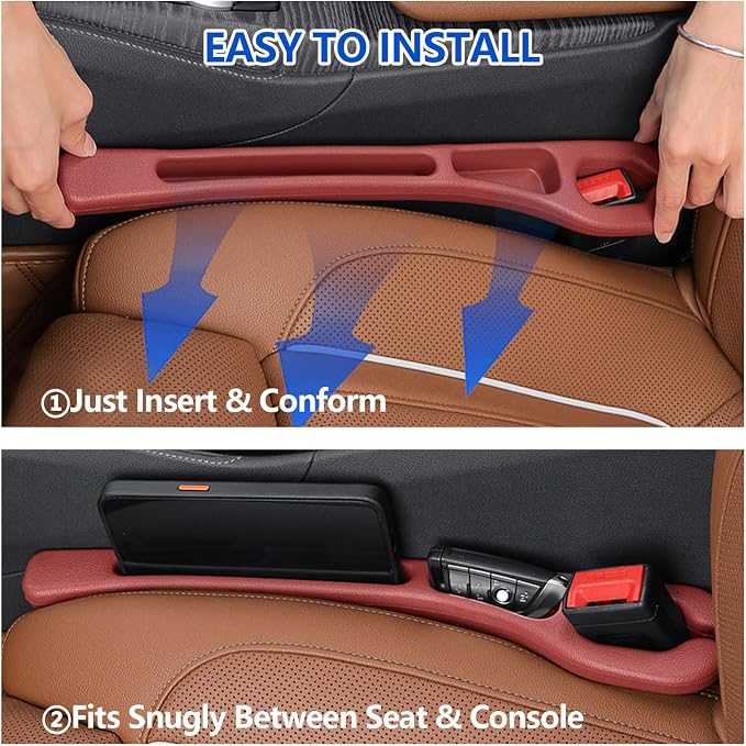 Car Seat Gap Filler Organizer 2Pack,Car Accessories Side Plug,Red | 2 in1 Drop Stop Seat Side Guard with Safety Hammer & Storage Slot,Interior Blocker Strip Universal Fit for Car SUV Truck - Image 6