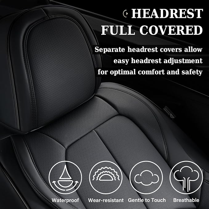 Coverado Automotive Seat Covers, Leather Seat Covers Front Seat, Luxury Car Seat Covers with Lumbar Support, Front Driver Seat Covers, Car Seat Protector Waterproof Universal Fit Most Cars(Black) - Image 4