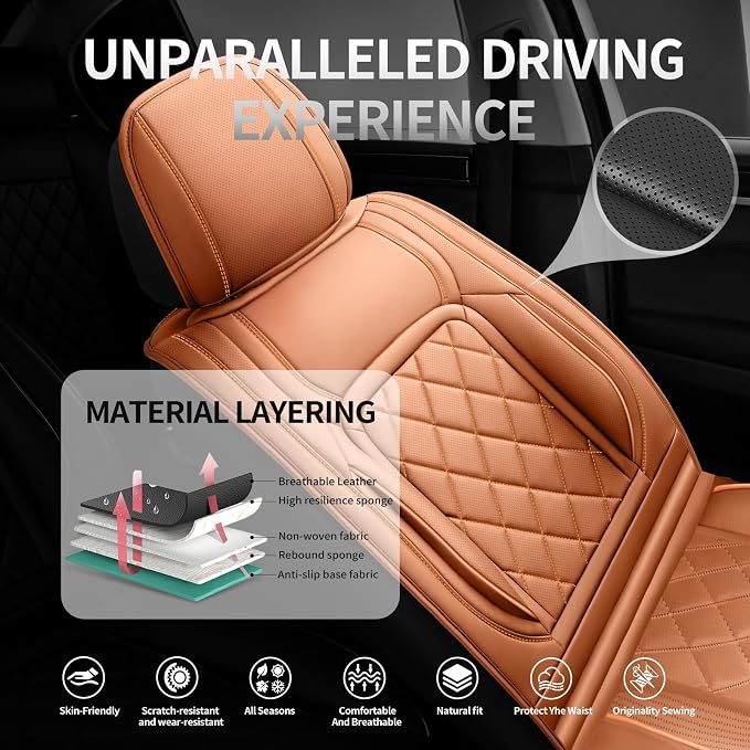 Fit bZ4X Premium Leather Car Seat Covers for Toyota bZ4X 2023-2025 2026 - Waterproof，Breathable，All-Weather Seat Cushion Protecto & Airbag Compatible, 2 Front Seat Brown - Image 2