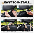 SINGARO 4 Pack Car Seat Headrest Hooks, Vehicle Back Seat Hanger Storage Organizer for Purse Handbag Backpack Coat Grocery, 360° Rotating Heavy Duty Holds 44lbs, Beige - Image 5
