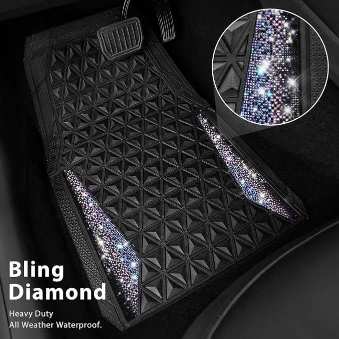 CAR PASS Dazzle Colour Change Car Mats Diamond Floor Mats Full Set Anti-Slip 3D Rhombus Waterproof Universal Trim Fit Liner Glitter Crystal Sparkly Shining Rhinestone Girl Women SUV Sedan Van Colorful - Image 2