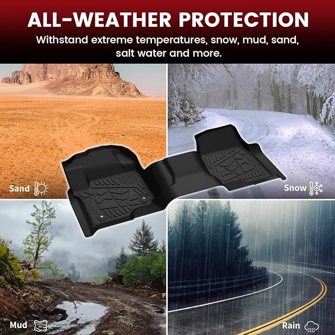 LASFIT Floor Mats Crew F250 2017-2026 Bench Seats 2nd Row Without Storage | Floor Mats for Ford F250 F350 F450 All Weather Only Fit Carpet Floor Super Duty TPE Car Floor Liner, 1st&2nd Row - Image 7