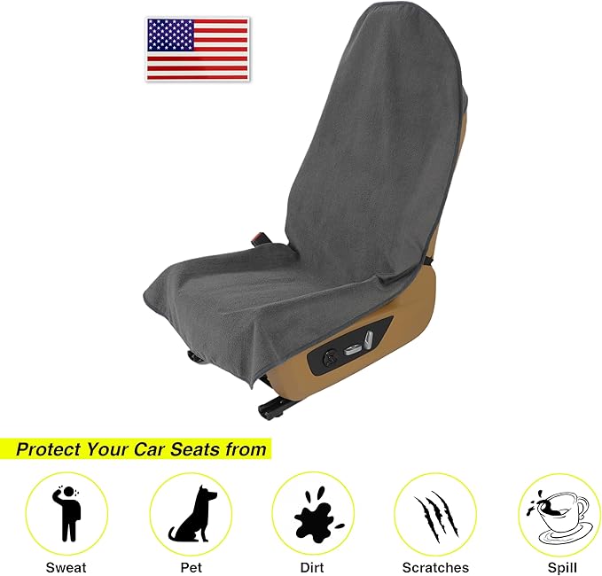 VSHIELD Waterproof Towel Car Seat Cover, Sweatproof Non-Slip Seat Protector, Universal Fit for Front Bucket or Rear Bench Seat of Cars, SUVs, Vans, Trucks, Compatible with Airbags and Armrests - Image 2