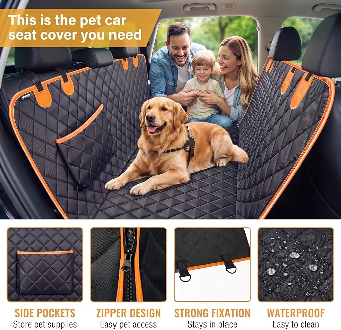 Waterproof Dog Car Seat Cover for Back Seat, Dog Hammock for Cars | Side flaps shield doors; seat anchors and non-slip backing hold it. 4-in-1 modes: hammock, bench mat, cargo liner and pet mat - Image 6