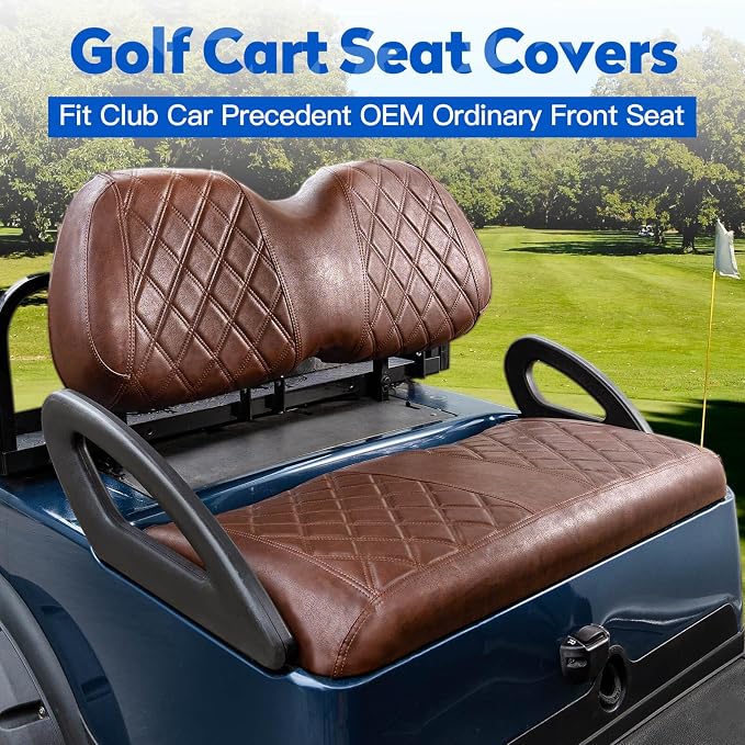NOKINS Golf Cart Seat Covers 4 Piece Fits Club Car Precedent Standard Seat | Front and Rear Seat Vinyl Covers, Golf Cart Accessories, No Staples(Brown Brown 8438) - Image 2