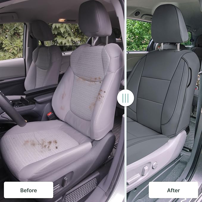 FH Group Custom Fit Car Seat Covers Specifically Made for 2011-2020 Toyota Sienna 7 Passenger, Car Seat Cover Front Set, Automotive Seat Covers in Solid Gray Faux Leather, Waterproof and Washable - Image 3