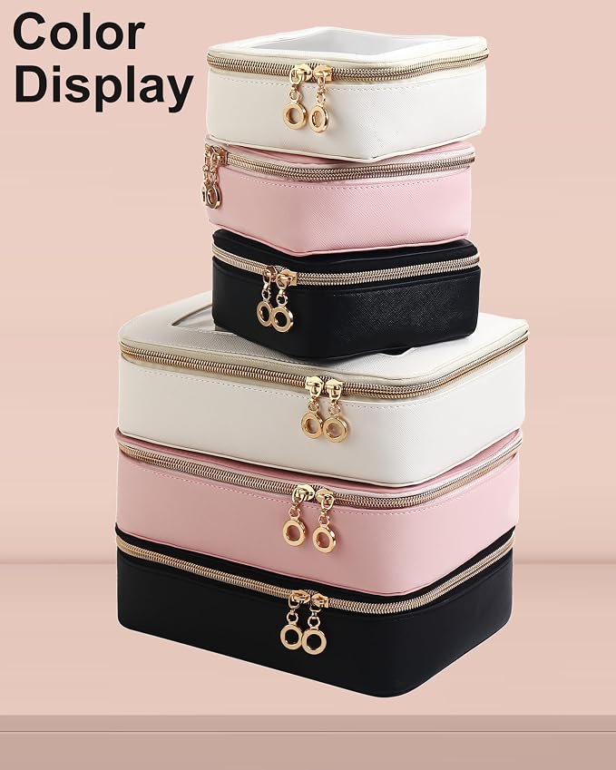 Leather Clear Makeup Bags Set - Travel Clear Cosmetic Bag Case with Zipper, Transparent TSA Approved Toiletry Bags for Travel Essentials Car Accessories for Women (Pink, S+M) - Image 5
