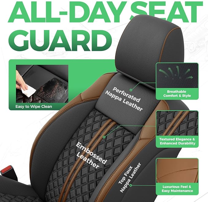 RIDEPOSH Custom Leather Seat Covers for Toyota Tacoma Double Cab 2016-2023 | full set, BKbrown, OEM fit, premium waterproof leather, anti-slip, extra pockets, long-term durability, airbag compatible - Image 3