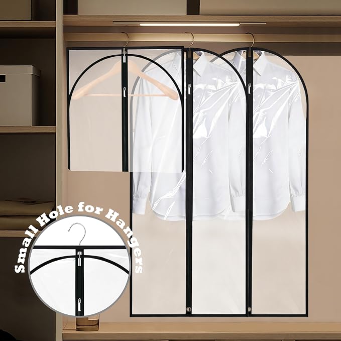 Dress Bags for Gowns Long, 60'' Garment Bags for Hanging Clothes, Suit Bag Cover for Storage and Travel, 2 Pack (Clear) - Image 5