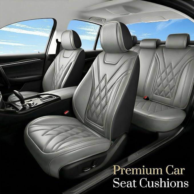 Fit Canyon Car Seat Covers for GMC Canyon 2015-2025 2026 - Luxury Leather, Anti-Slip, All-Weather Seat Cushions, Waterproof & Breathable, Airbag Compatible, Full 5-Seat Set (Gray) - Image 2