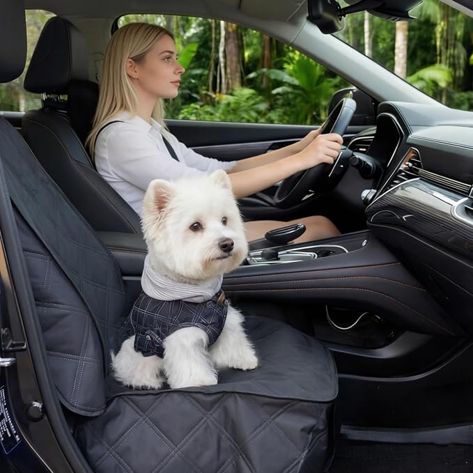 Waterproof Front Seat Dog Cover for Car SUV Truck, with Side Flaps, Black | Odorless Material, for Bucket Seat/Captain Chair, Full Protection - Image 7