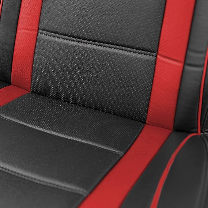 FH Group Back Seat Faux Leather Seat Cushion - Universal Fit, Rear Seat Covers for Cars with Rear Split Bench, Car Seat Cover for SUV, Sedan, Van, Red - Image 2