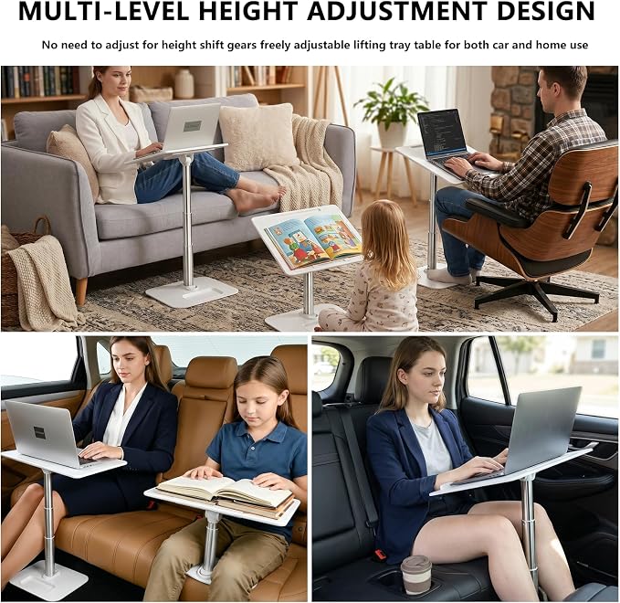 Car Desk for Laptop Passenger Seat, 3-Height Adjustable Tray | Anti-wobble aluminum stand, 0-60° tilt multi-slot tray for laptops & snacks. Detachable portable for car, camping & home use. - Image 6