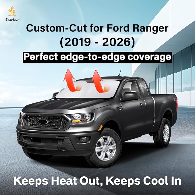 EcoNour Windshield Sun Shade Compatible for Ford Ranger 2019–2023 2024 | Front Window Shade for Midsize Pickup Truck | 4-Layer, 240T Sunshade Accessories | UV & Heat Reflector for Ranger Windshield - Image 2