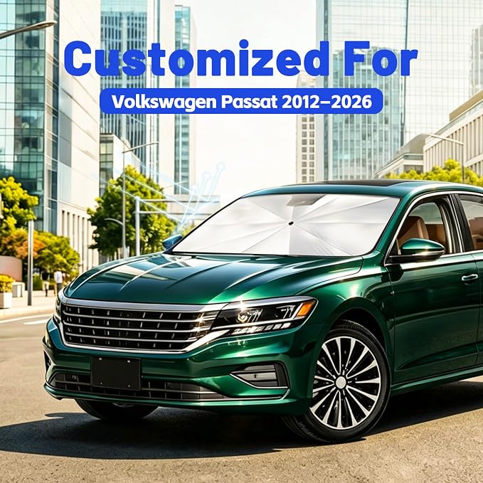 Car Windshield Sun Shade Umbrella for Volkswagen Passat 2012-2026, 1:1 Fit | [Reflective Coated Fabric] Car Shades Sun Visor Keep Car Cool and Protects Interior, Sunshade Umbrella for Front Window - Image 2