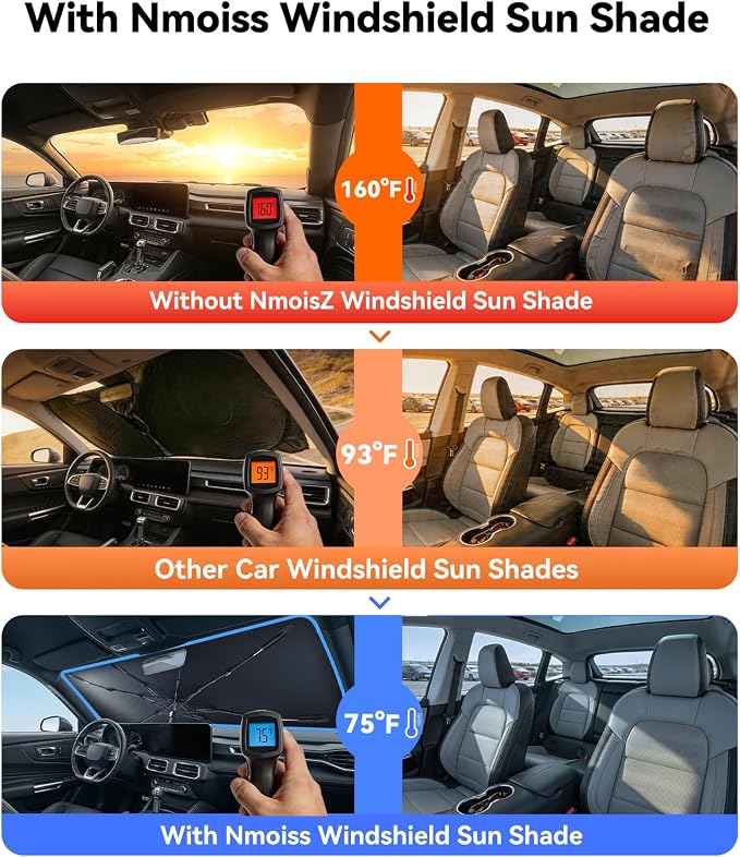 Nmoiss Windshield Sun Shade Umbrella [Vinyl Coating Heat Shield] for Ford Mustang 2005-2026 Accessories, Protect Car from Sun Rays & Heat Damage Keep Cool and Protect Interior - Image 2