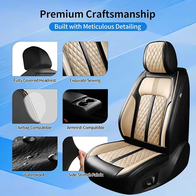 Fit Grand Cherokee Car Seat Covers for Jeep Grand Cherokee 2011-2026 - Premium Full Coverage Leather, Airbag Compatible, Luxury Waterproof All Weather Seat Protector, Full Set, Black+Beige - Image 7