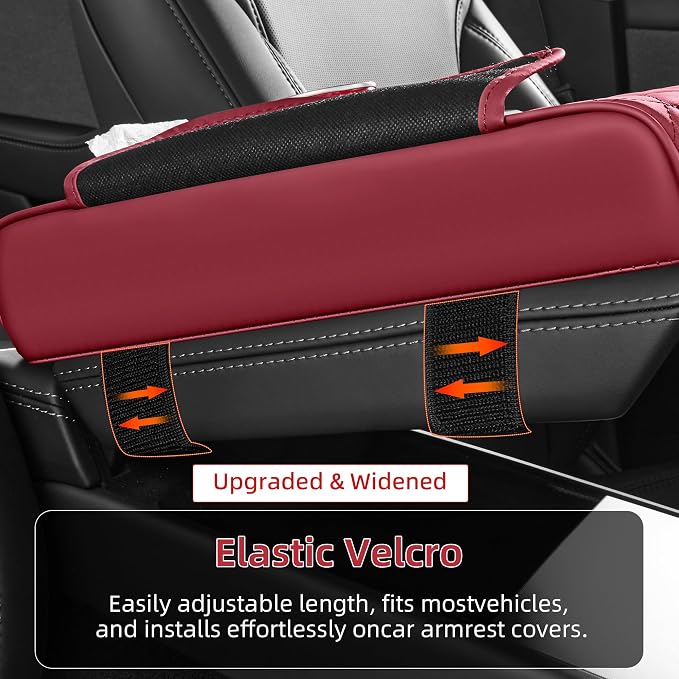 5 in 1 Nappa Leather Console Armrest Cover, Burgundy | Built-in cup holder, tissue slot, phone holder & 2 storage pockets, practical car accessories fit SUV sedan truck - Image 6