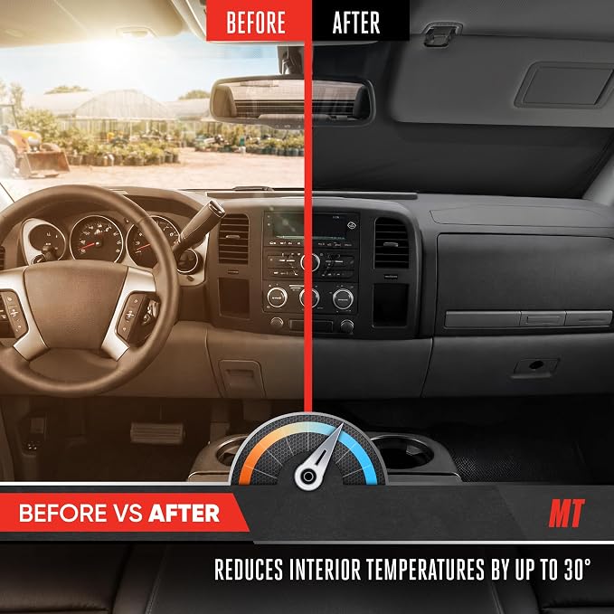 Motor Trend Custom Fit GMC Sierra & Chevy Silverado Windshield Sun Shade - Fits All (2007-2013) Trims - Car Windshield Sunshade Sierra & Silverado Accessories - Automotive Interior Protection - Image 5